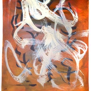 an abstract painting using asemic elements, signifying our artistic voice before we are aware of it