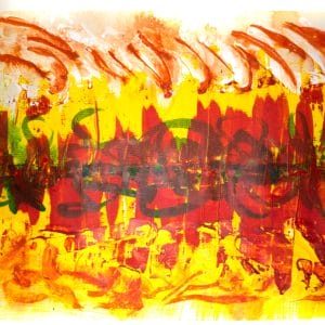 an abstract painting using asemic elements, signifying our artistic voice before we are aware of it