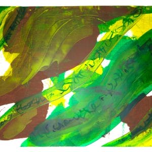 an abstract painting using asemic elements, signifying our artistic voice before we are aware of it