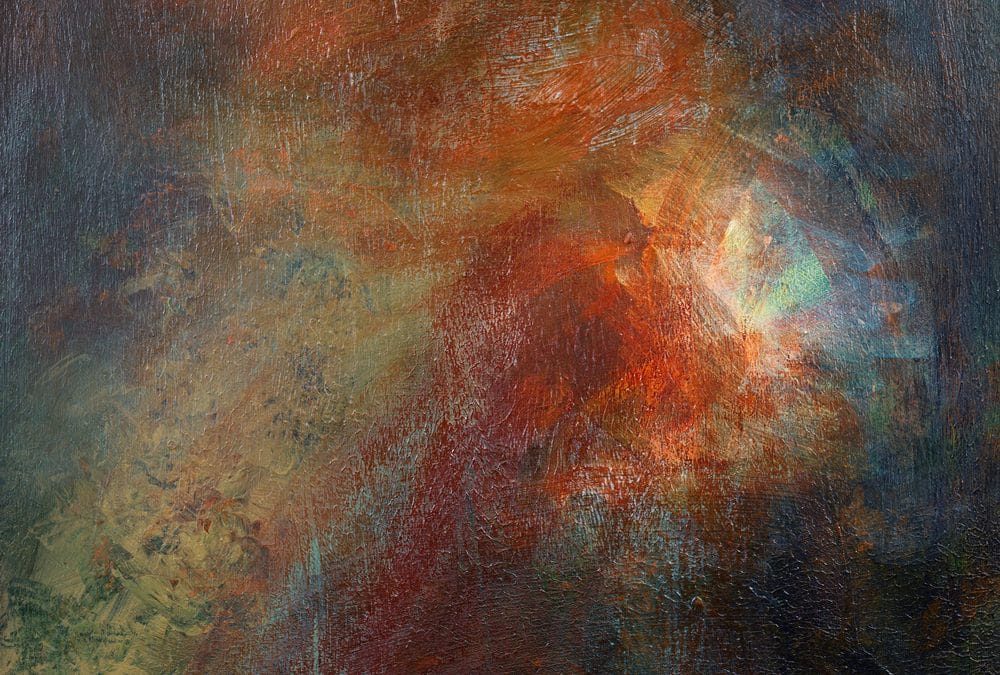 a dark to light abstrat painting painting representing the emergence of an idea from many different sensations