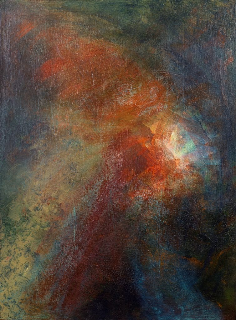 a dark to light abstract painting painting representing the emergence of an idea from many different sensations