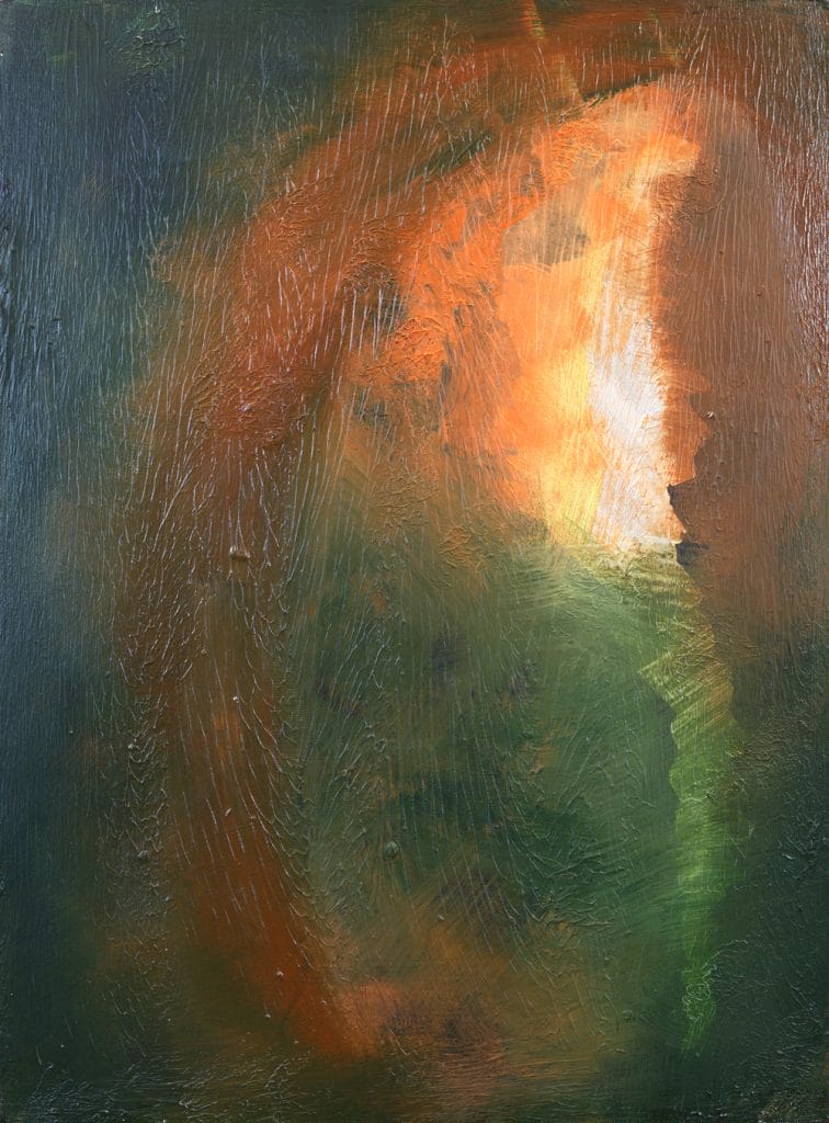 a dark to light abstract painting painting representing the emergence of an idea from many different sensations