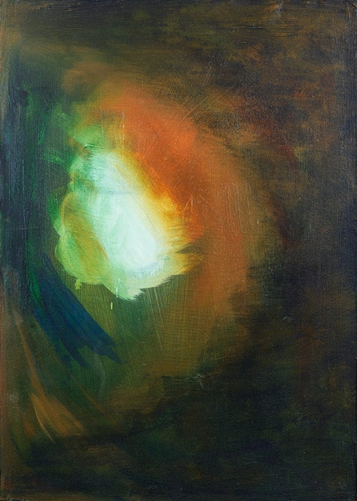 a dark to light abstract painting painting representing the emergence of an idea from many different sensations