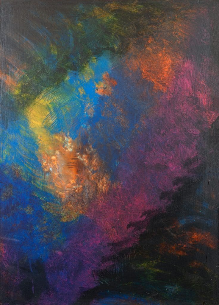 a dark to light abstract painting painting representing the emergence of an idea from many different sensations