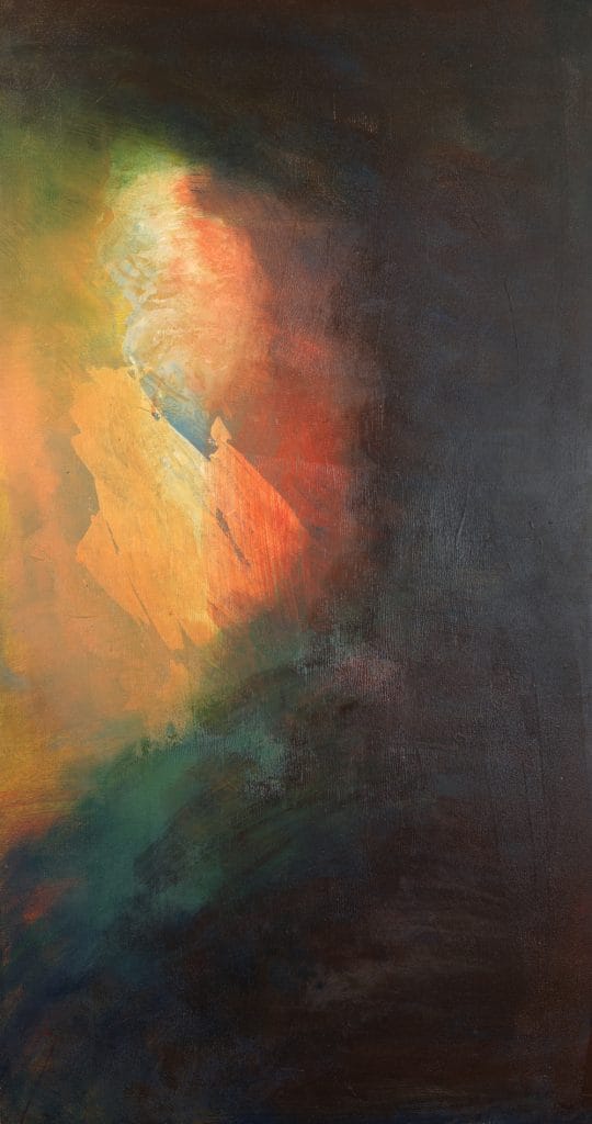 a dark to light abstract painting painting representing the emergence of an idea from many different sensations